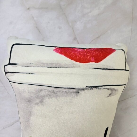 Starbucks Coffee Cup Shaped Accent Pillow "Obsessed" Red Lip Print Whimsical - Picture 3 of 7